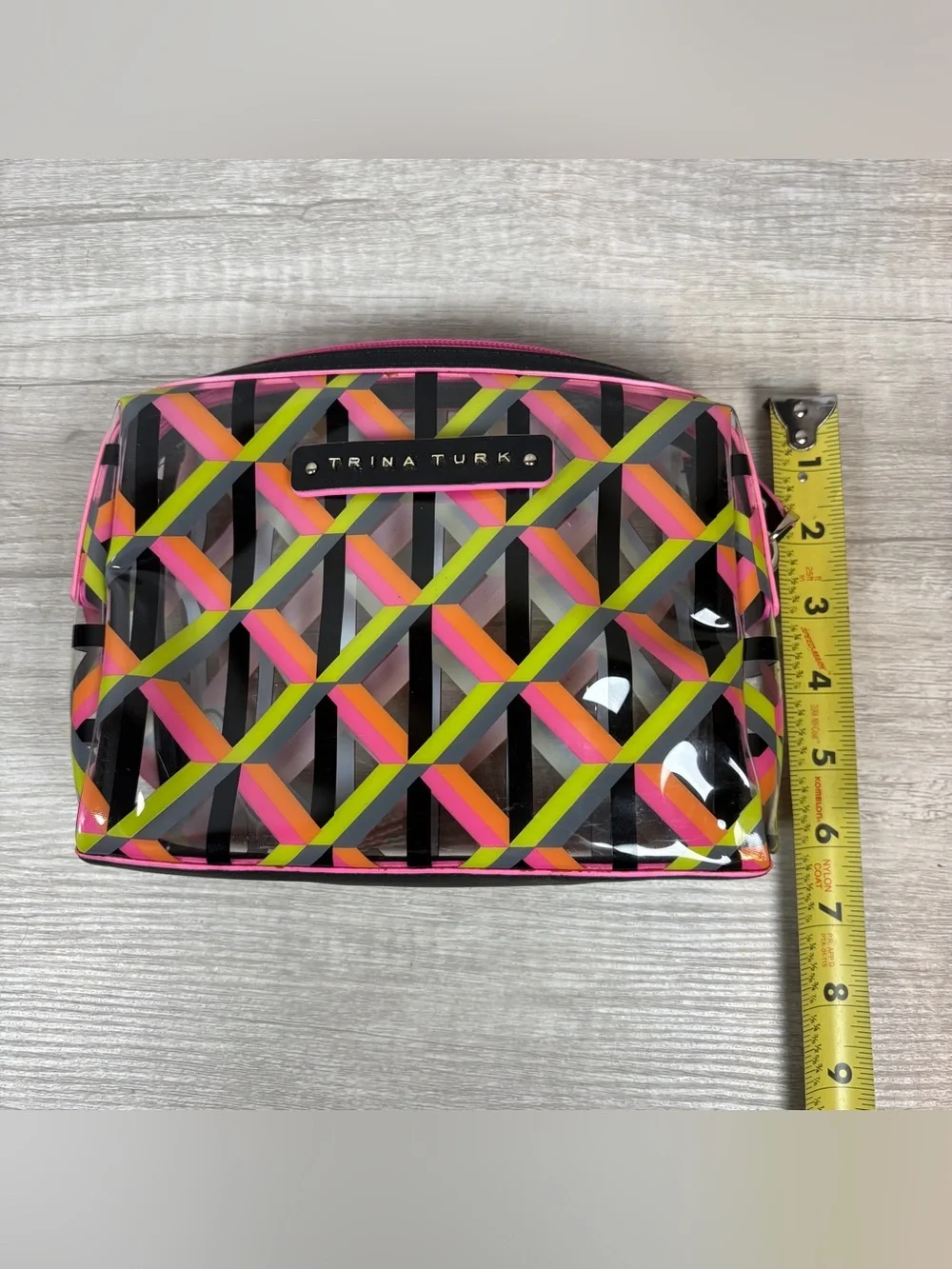 Trina Turk cosmetic bag colorful neon geometric pattern